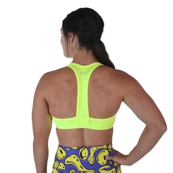 Fleo Other - Fleo Nora Racerback Sports Bra Small Neon Yellow Lightly Padded Bounce Fabric